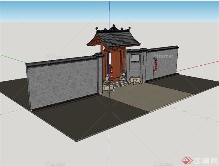 农村门口外设计_1楼小花园门设计效果图_农村庭院门楼设计